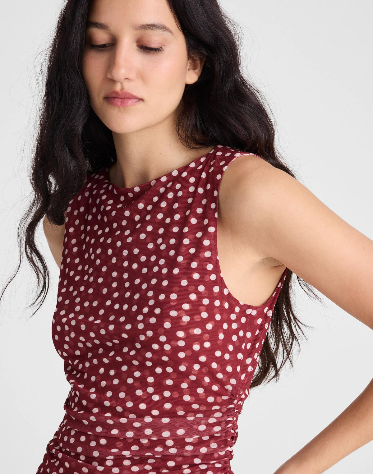 Madewell Cinched Double-Layered Mesh Top Red Currant