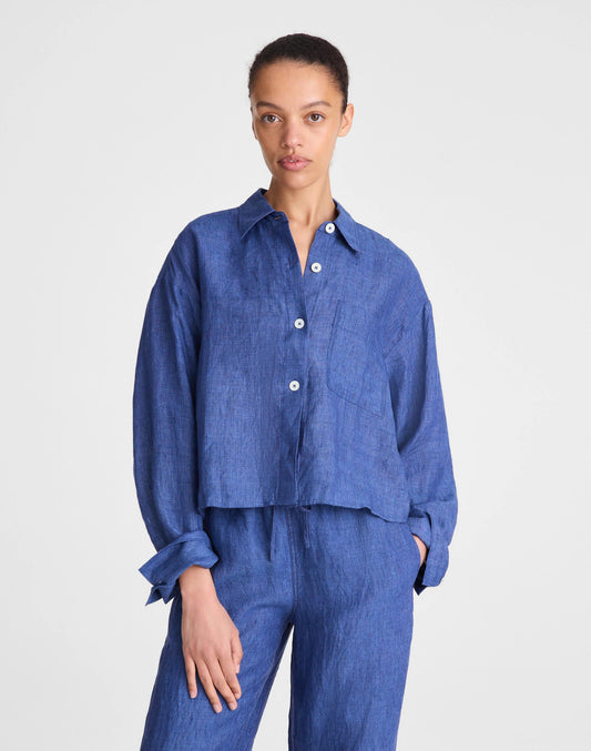 Madewell Straight-Hem Shirt in 100% Linen Indigo Chambray