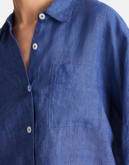 Madewell Straight-Hem Shirt in 100% Linen Indigo Chambray