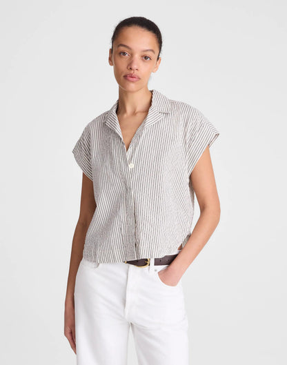 Madewell Notch-Collar Popover Shirt Black Vintage Ivory Yarndye