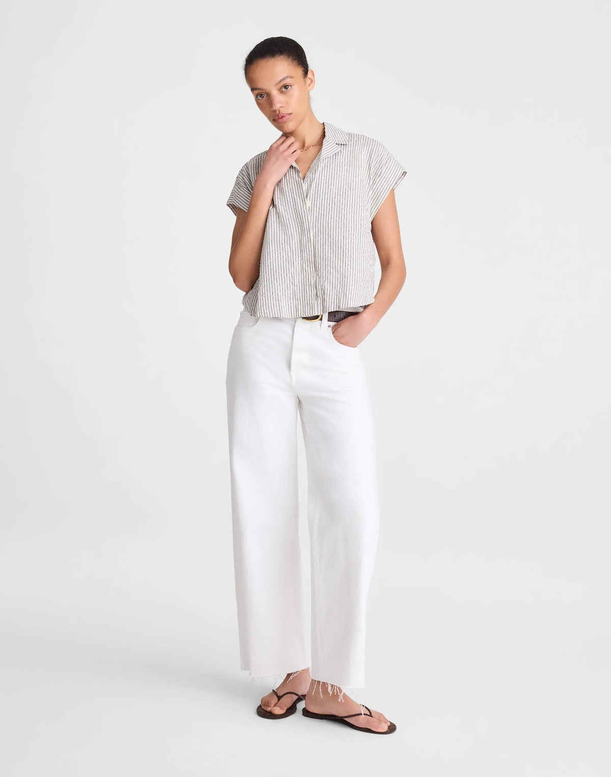 Madewell Notch-Collar Popover Shirt Black Vintage Ivory Yarndye