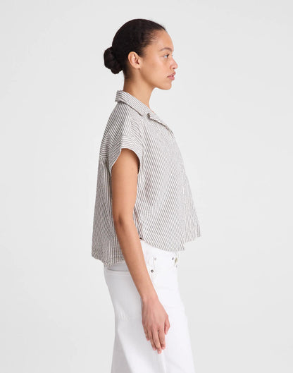 Madewell Notch-Collar Popover Shirt Black Vintage Ivory Yarndye