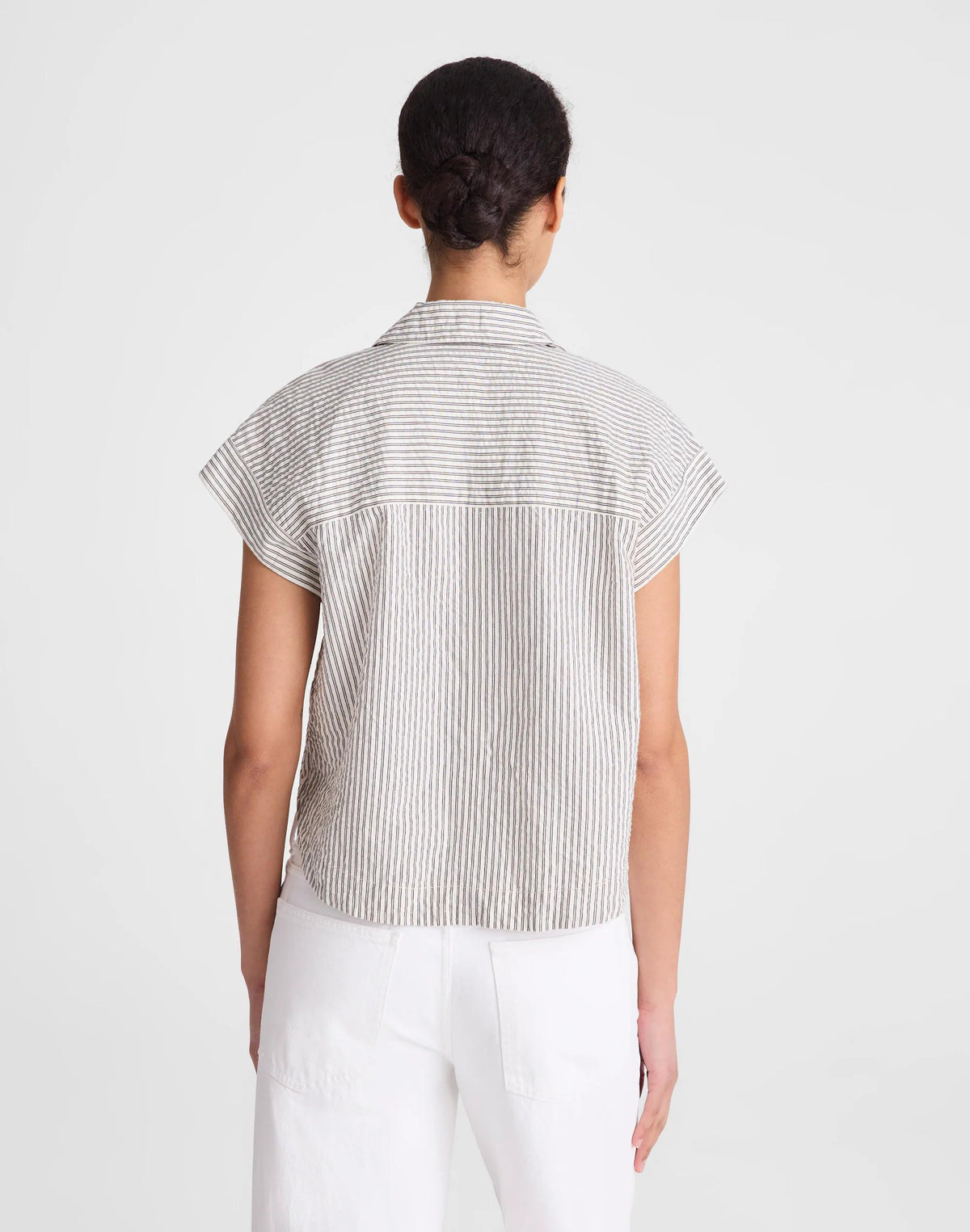Madewell Notch-Collar Popover Shirt Black Vintage Ivory Yarndye
