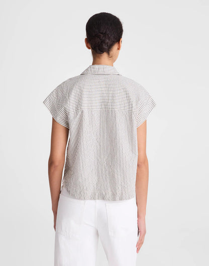 Madewell Notch-Collar Popover Shirt Black Vintage Ivory Yarndye