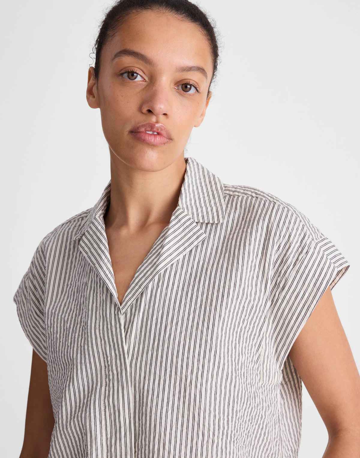Madewell Notch-Collar Popover Shirt Black Vintage Ivory Yarndye