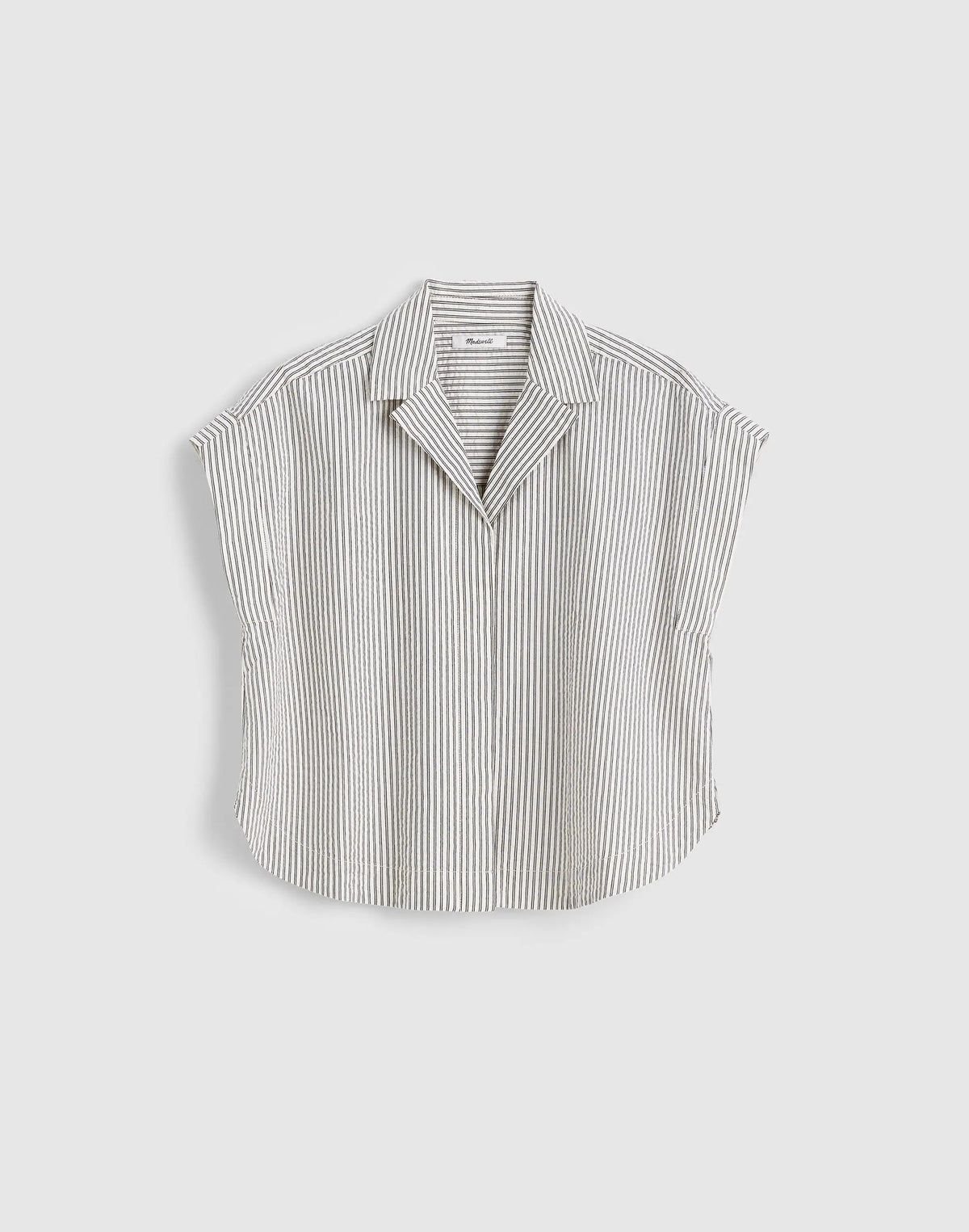 Madewell Notch-Collar Popover Shirt Black Vintage Ivory Yarndye
