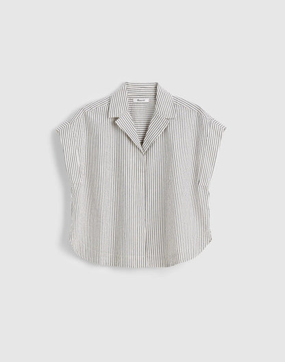 Madewell Notch-Collar Popover Shirt Black Vintage Ivory Yarndye