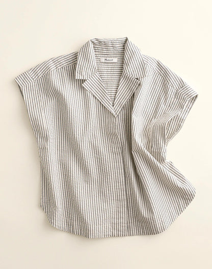 Madewell Notch-Collar Popover Shirt Black Vintage Ivory Yarndye