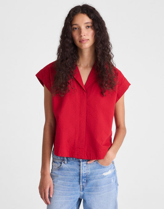 Madewell Notch-Collar Popover Shirt Red Currant