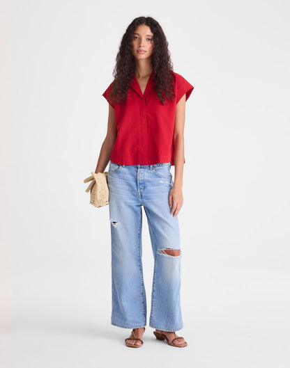 Madewell Notch-Collar Popover Shirt Red Currant
