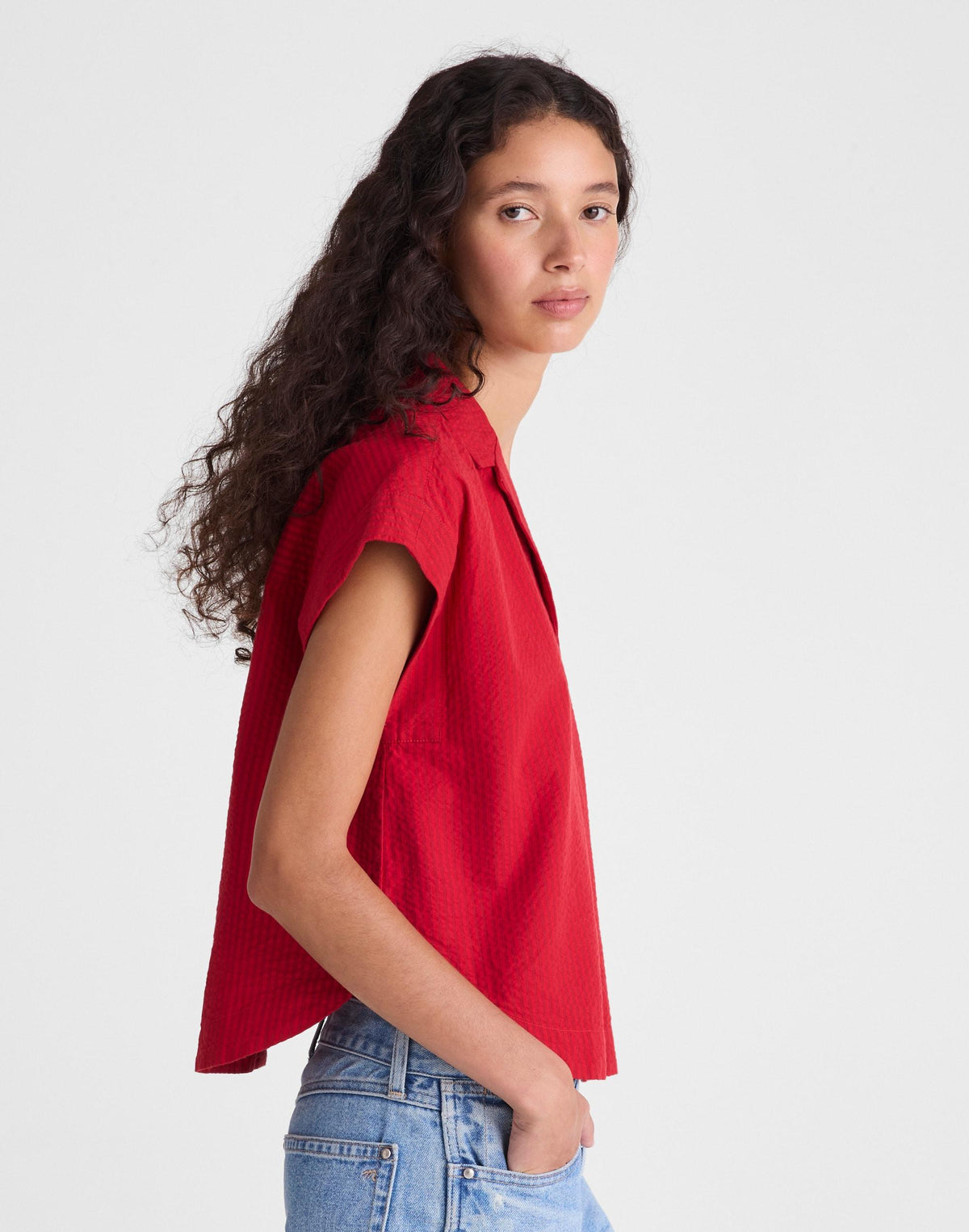Madewell Notch-Collar Popover Shirt Red Currant