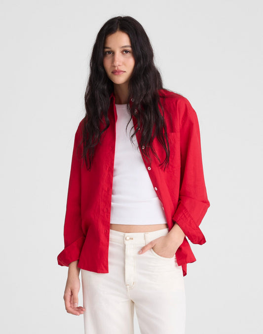 Madewell The Easy Shirt in Linen Blend Varsity Red