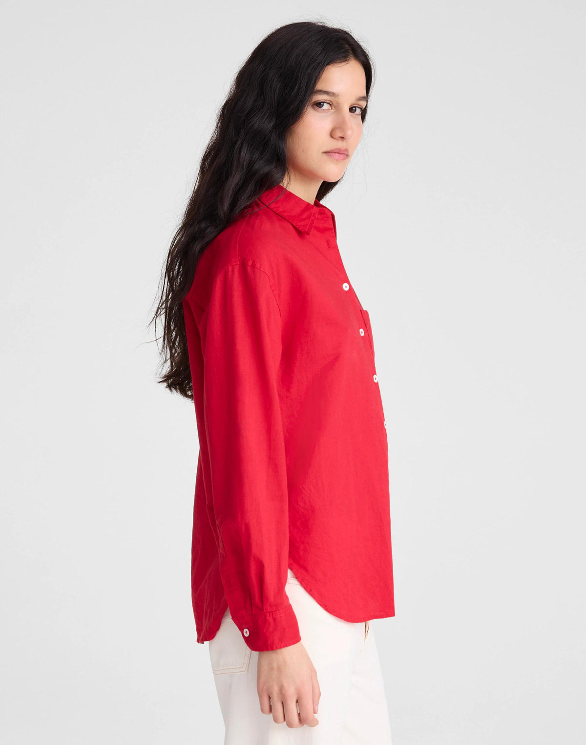 Madewell The Easy Shirt in Linen Blend Varsity Red