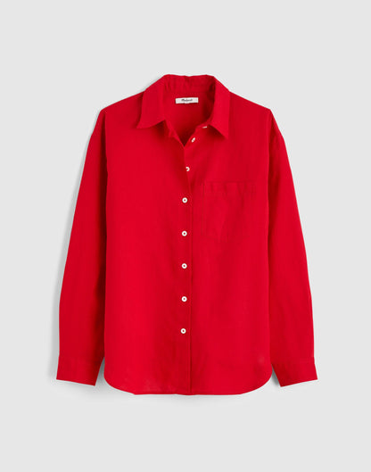 Madewell The Easy Shirt in Linen Blend Varsity Red