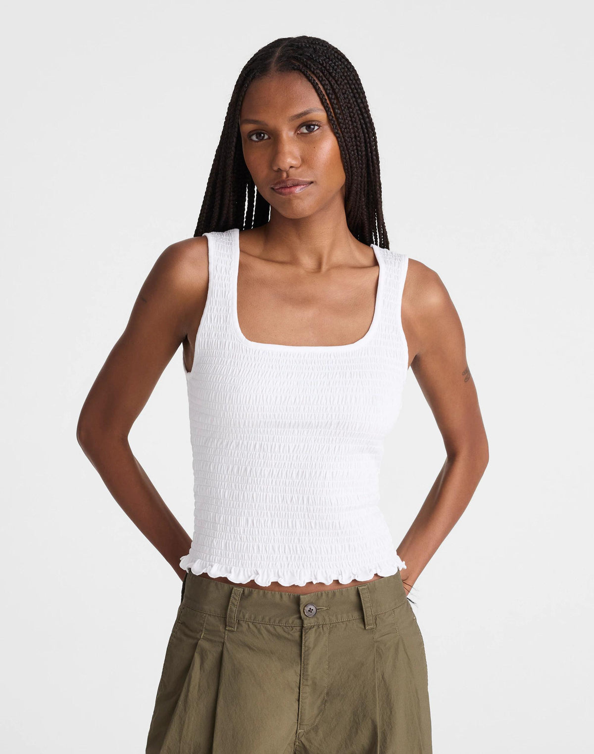 Madewell Smocked Scoopneck Tank White