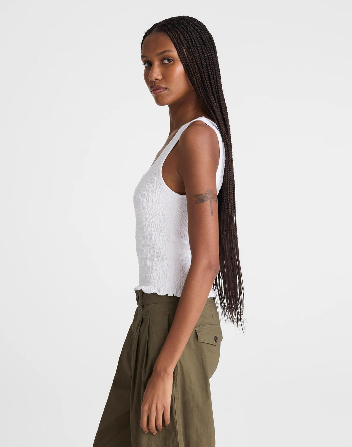 Madewell Smocked Scoopneck Tank White