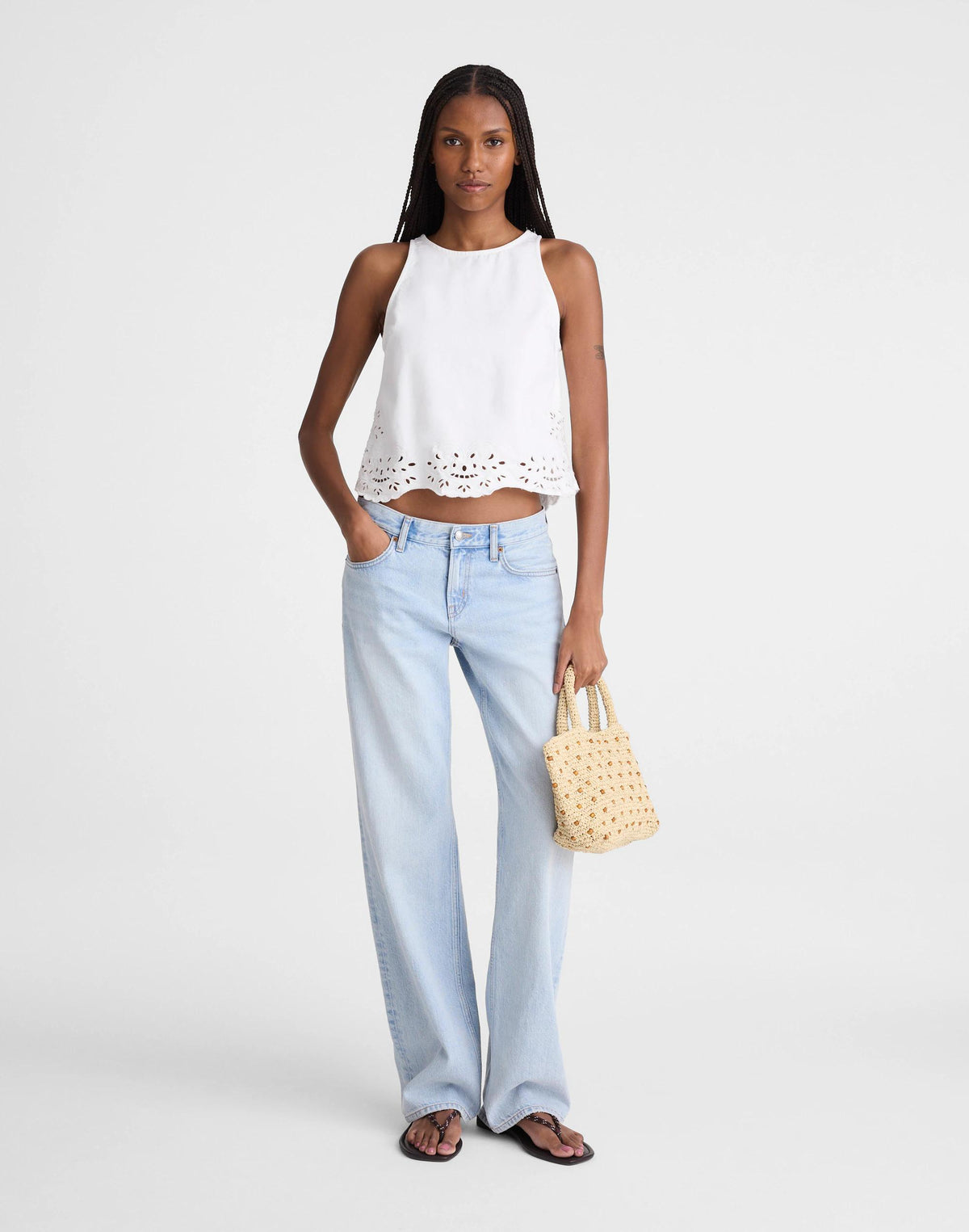 Madewell Denim Eyelet Shell Top in Tile White Tile White