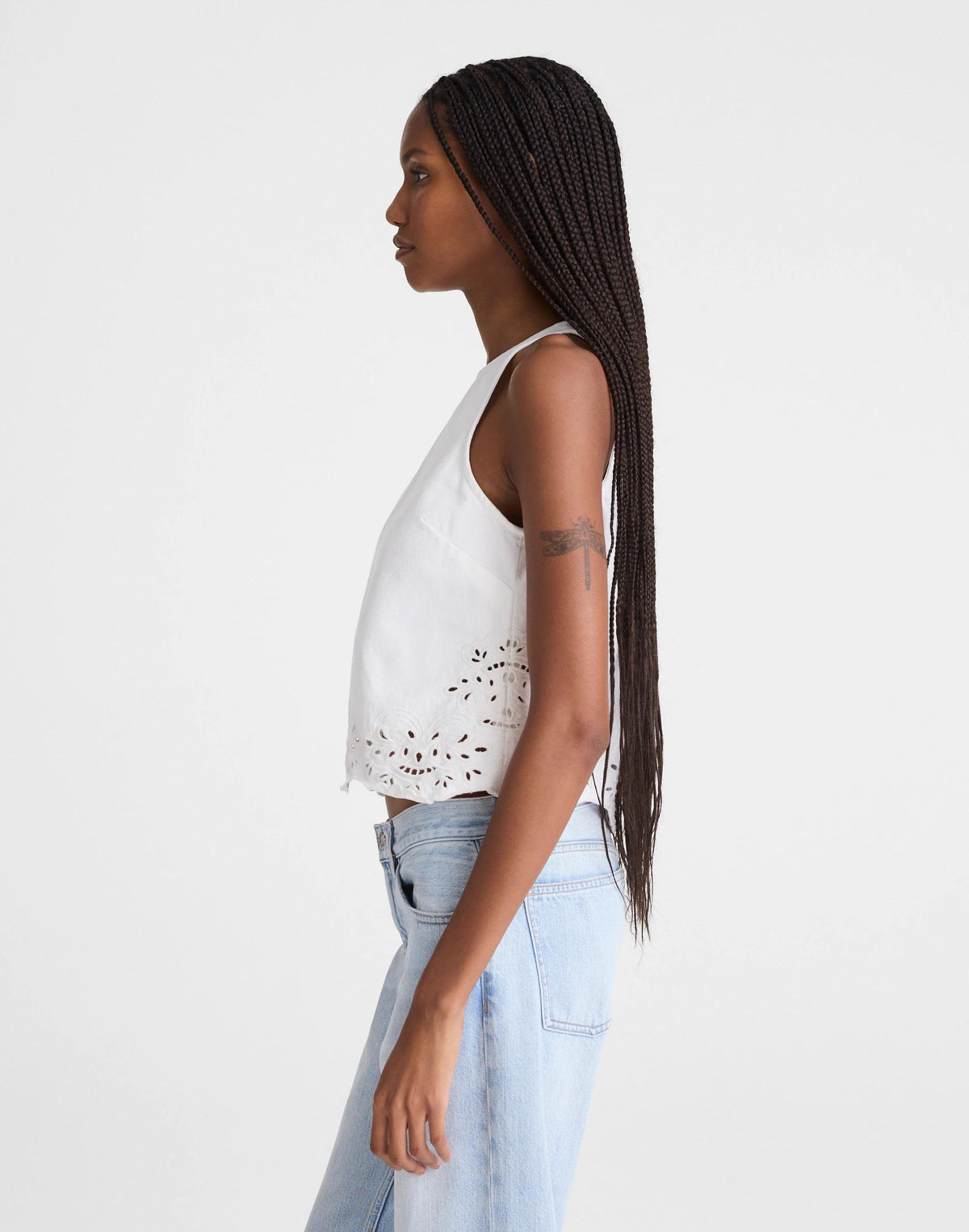 Madewell Denim Eyelet Shell Top in Tile White Tile White