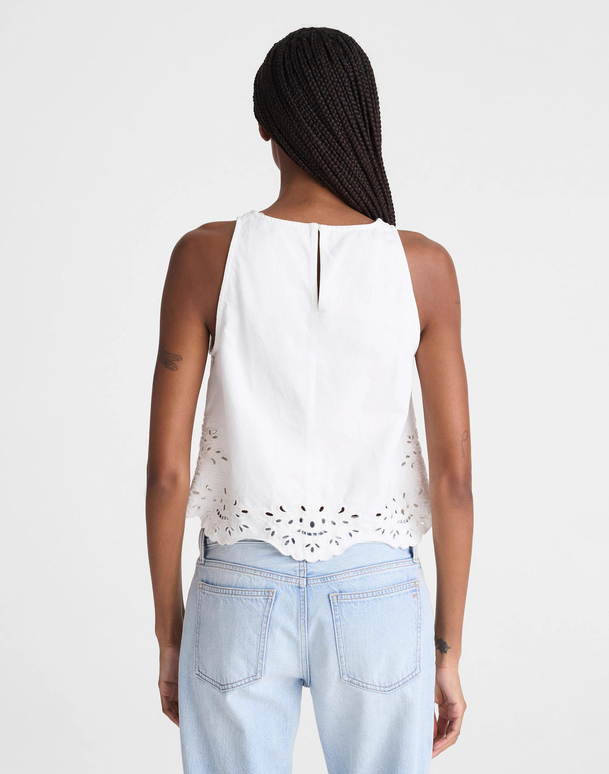 Madewell Denim Eyelet Shell Top in Tile White Tile White