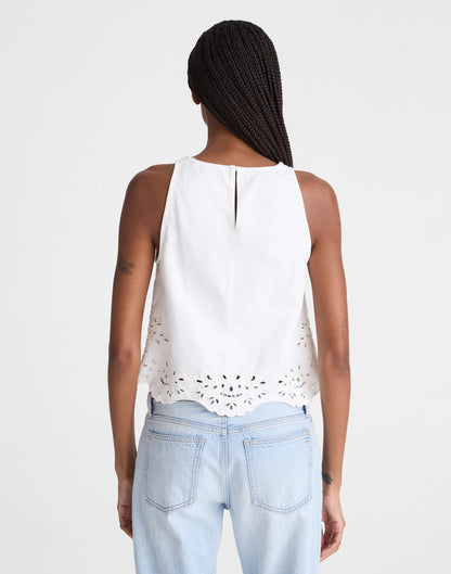 Madewell Denim Eyelet Shell Top in Tile White Tile White