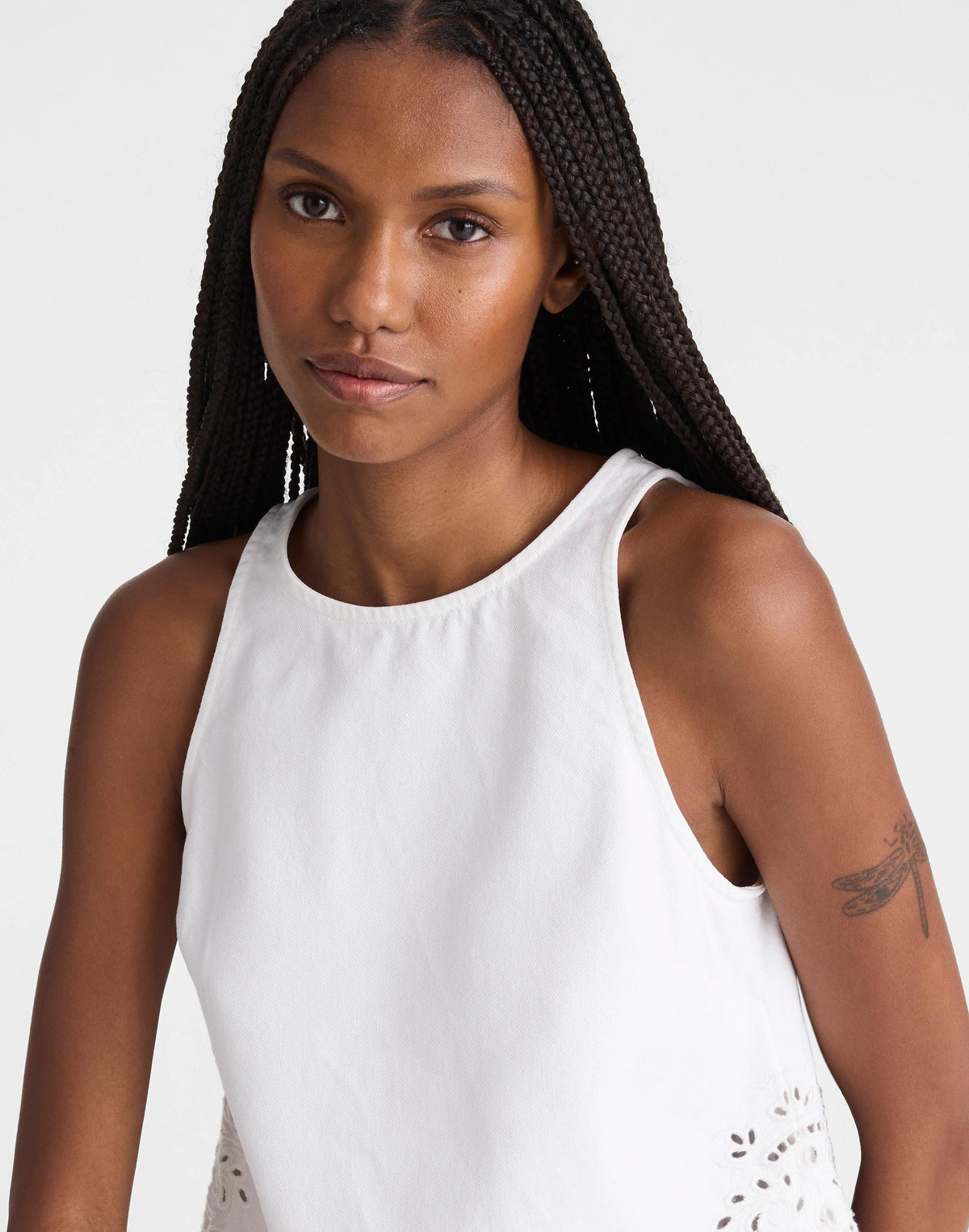 Madewell Denim Eyelet Shell Top in Tile White Tile White
