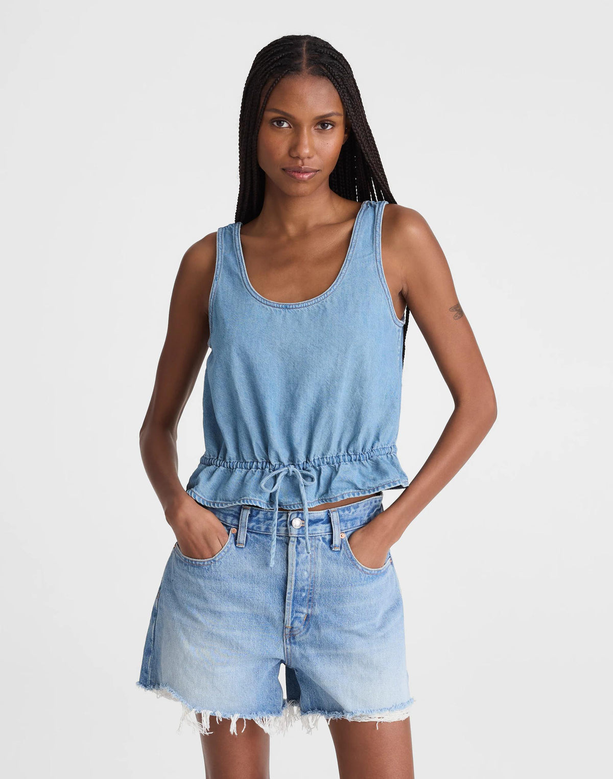 Madewell Airy Denim Scoopneck Peplum Top Lido Wash