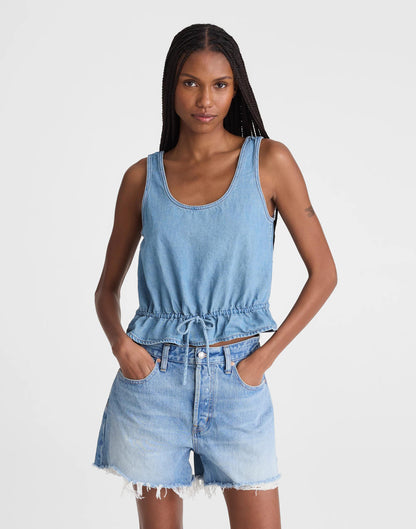 Madewell Airy Denim Scoopneck Peplum Top Lido Wash