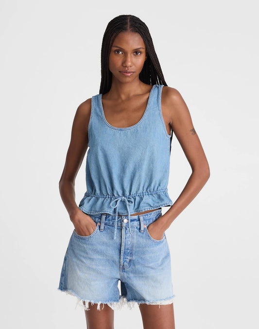 Madewell Airy Denim Scoopneck Peplum Top Lido Wash