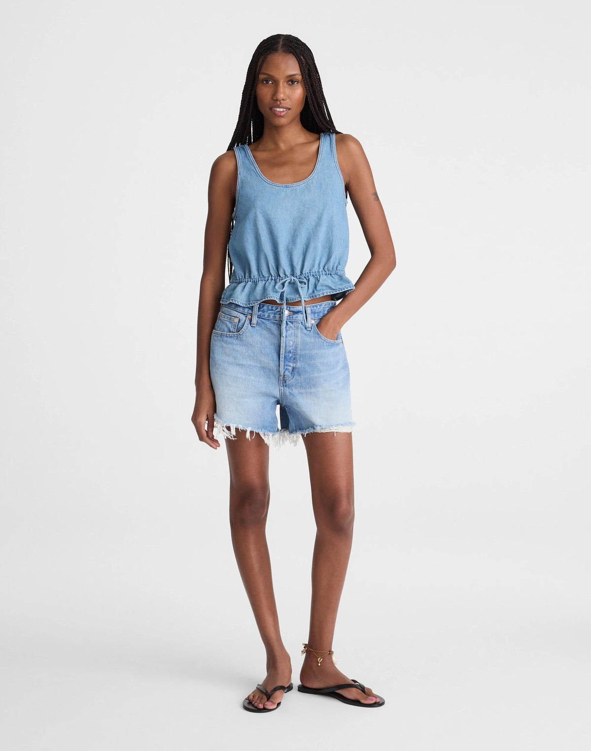 Madewell Airy Denim Scoopneck Peplum Top Lido Wash