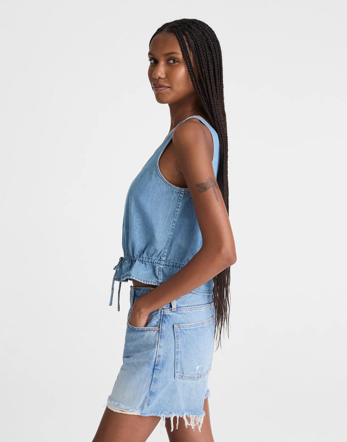 Madewell Airy Denim Scoopneck Peplum Top Lido Wash