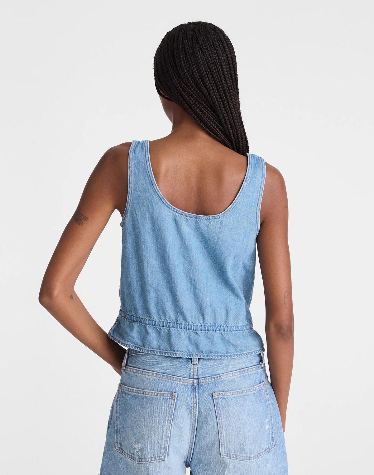Madewell Airy Denim Scoopneck Peplum Top Lido Wash