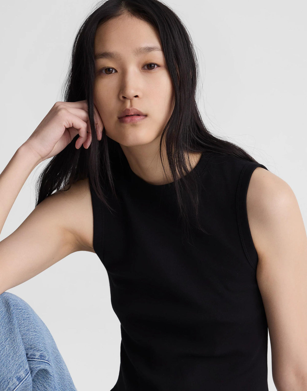 Madewell The '90s Shell Tank in Compact Cotton Jet Black