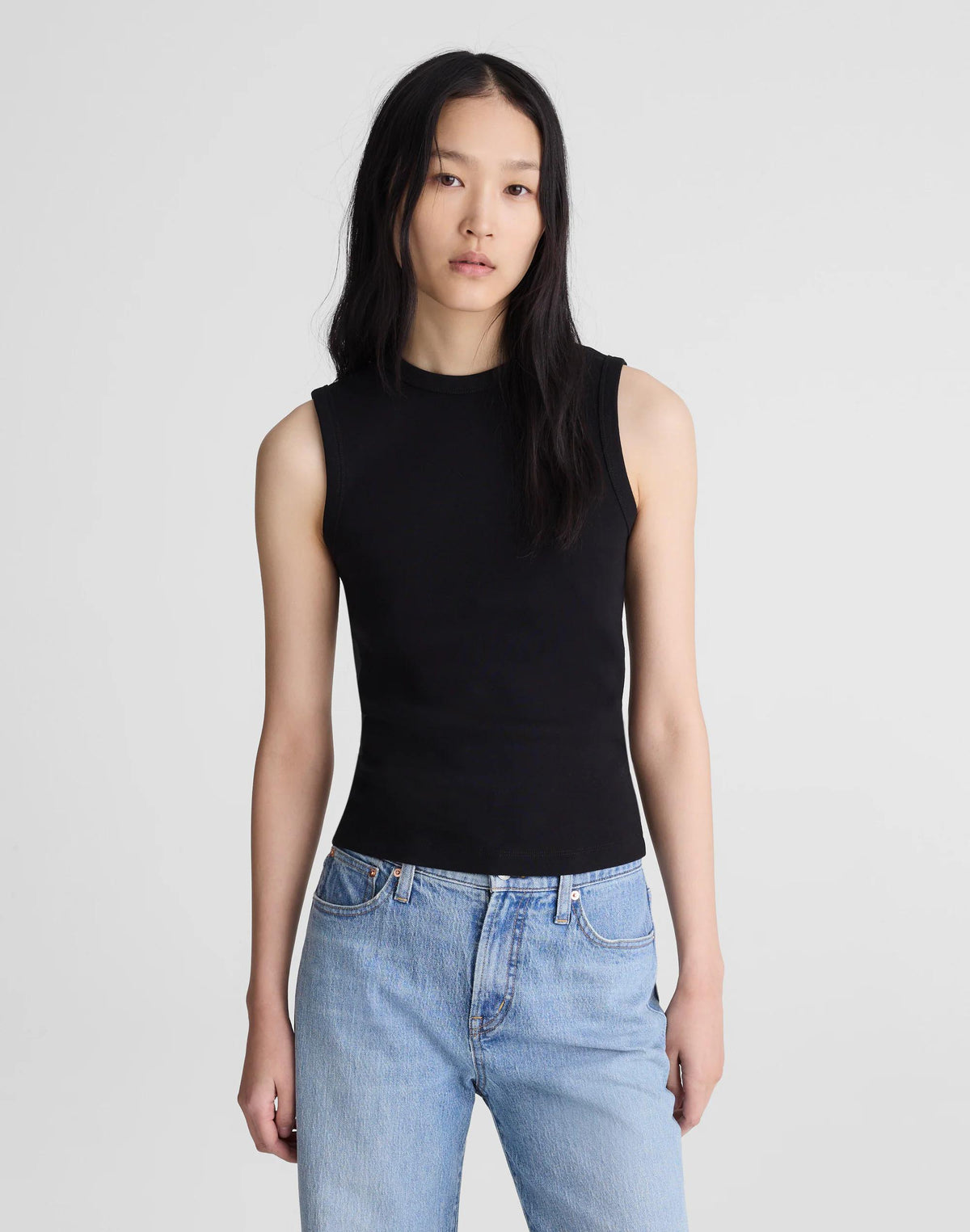Madewell The '90s Shell Tank in Compact Cotton Jet Black