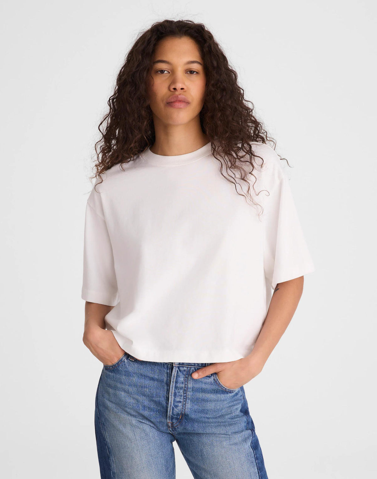 Madewell The Boxy Crop Tee in Allday Jersey White