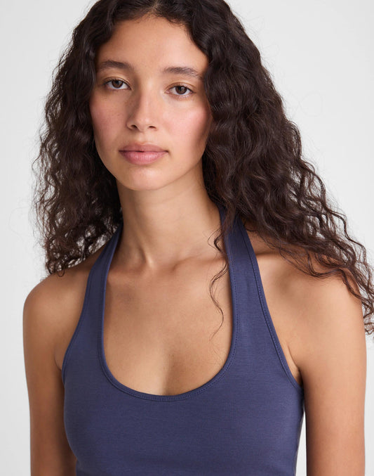 Madewell The '90s Halter Top in Compact Cotton Petrol Navy