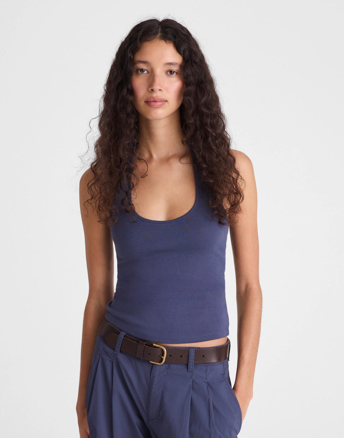Madewell The '90s Halter Top in Compact Cotton Petrol Navy