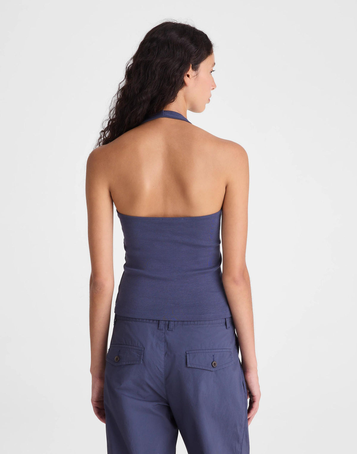 Madewell The '90s Halter Top in Compact Cotton Petrol Navy