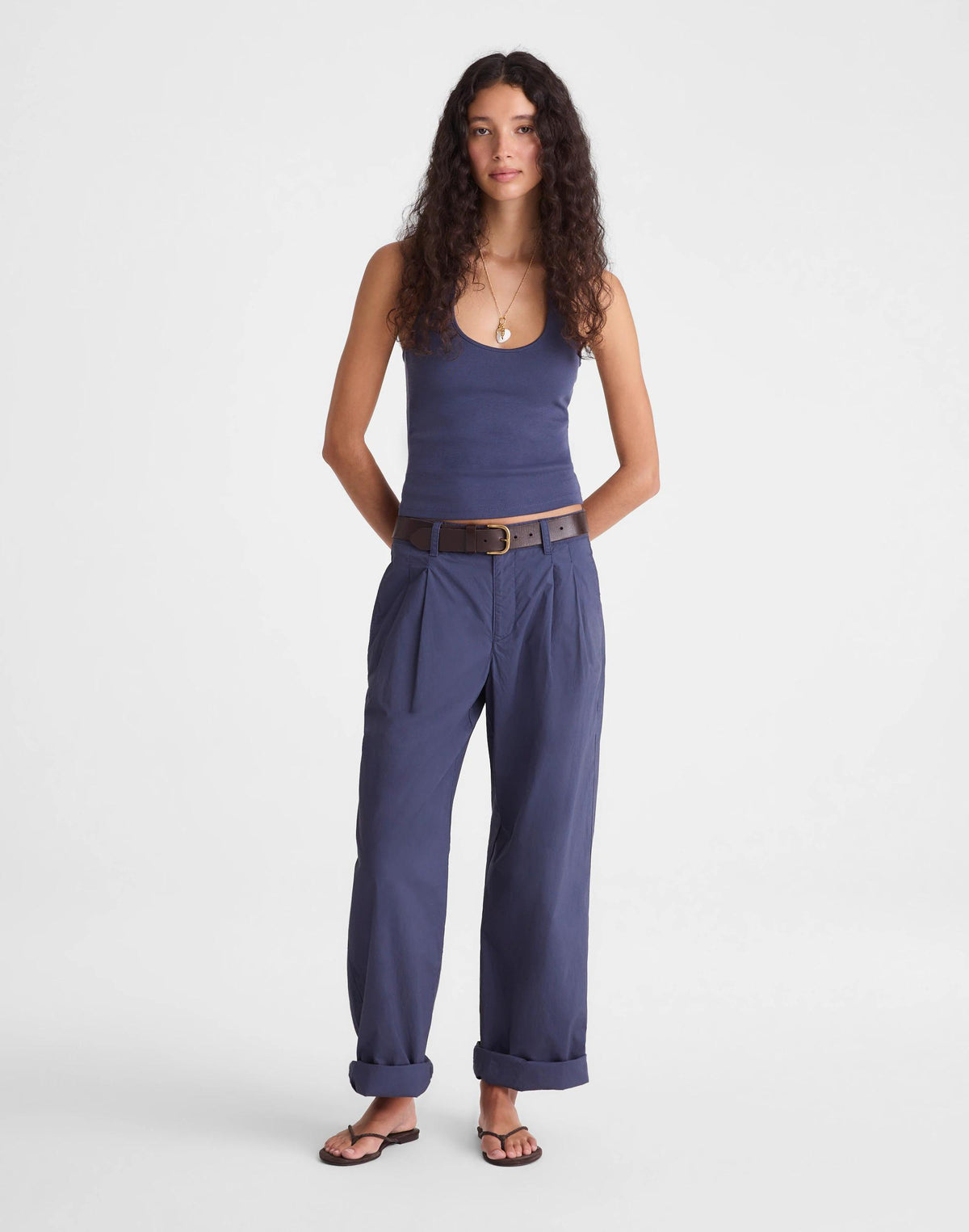 Madewell The '90s Halter Top in Compact Cotton Petrol Navy