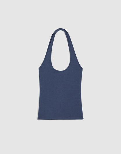 Madewell The '90s Halter Top in Compact Cotton Petrol Navy