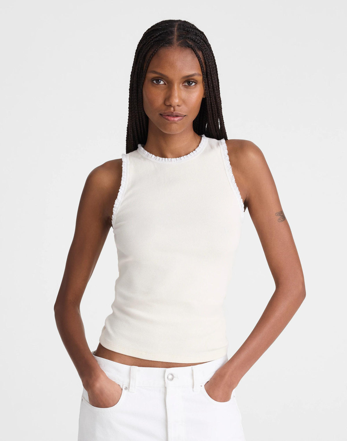 Madewell Lace-Trim Ribbed Tank Vintage Ivory