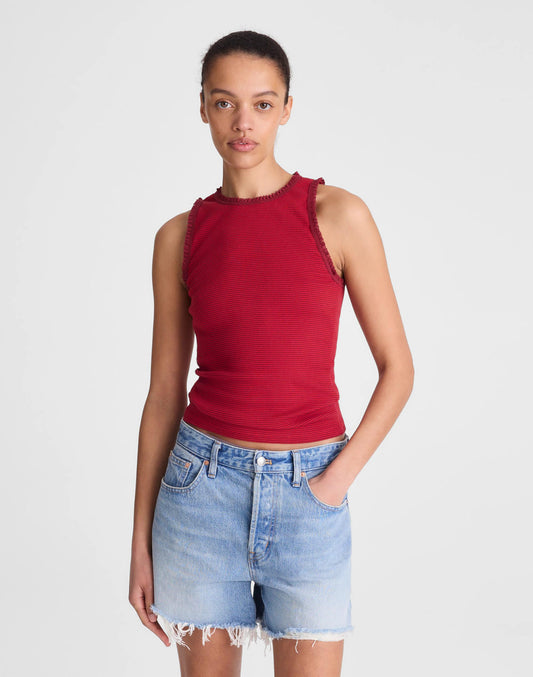 Madewell Lace-Trim Ribbed Tank Red Currant