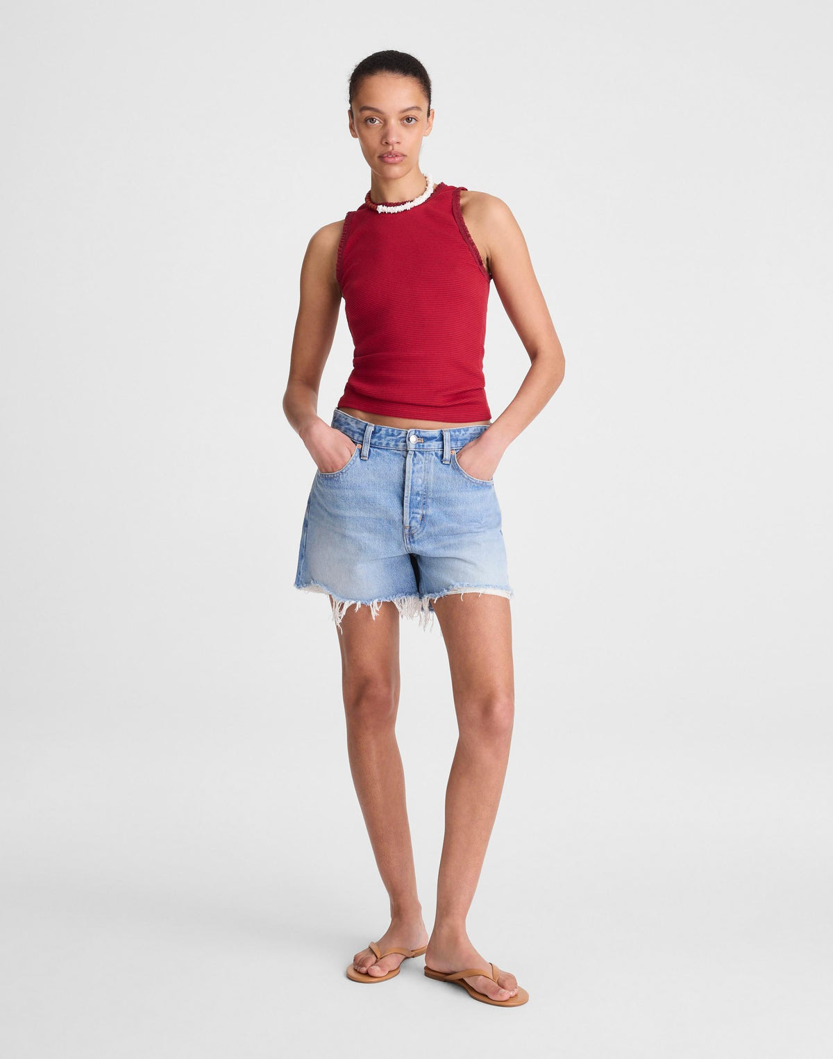 Madewell Lace-Trim Ribbed Tank Red Currant
