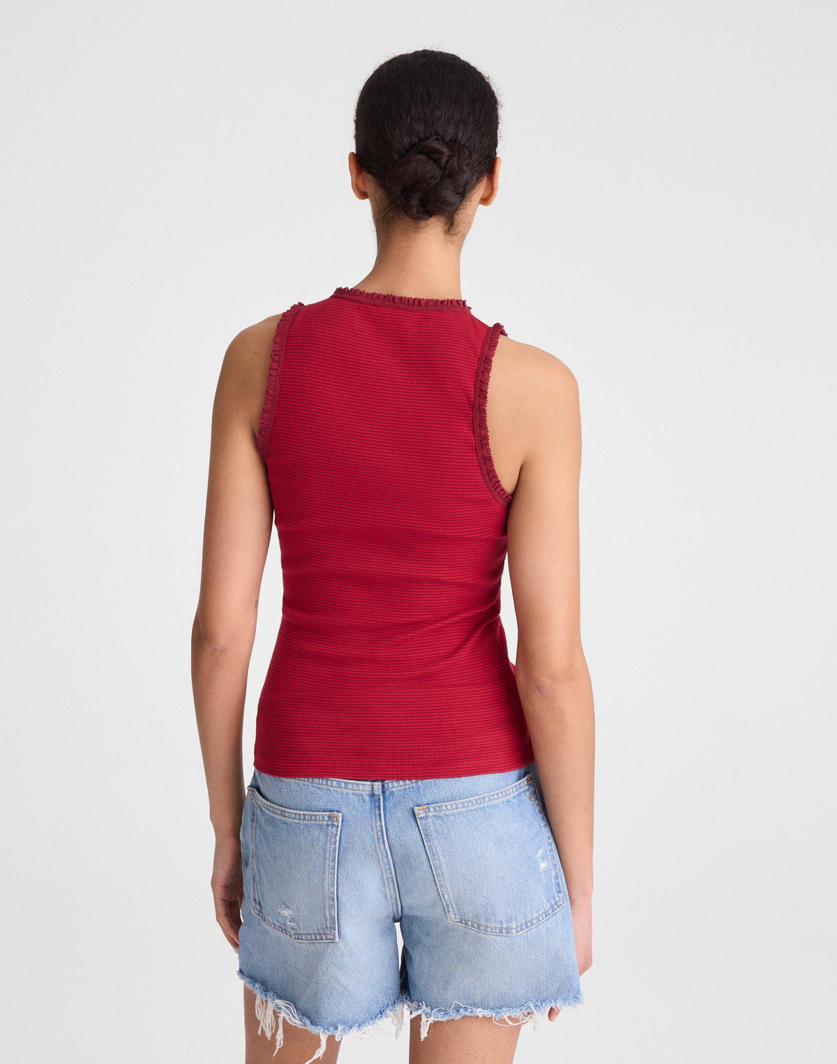 Madewell Lace-Trim Ribbed Tank Red Currant