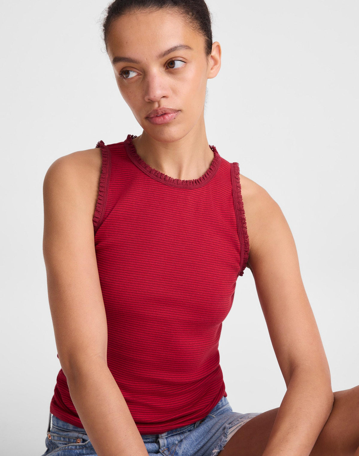 Madewell Lace-Trim Ribbed Tank Red Currant