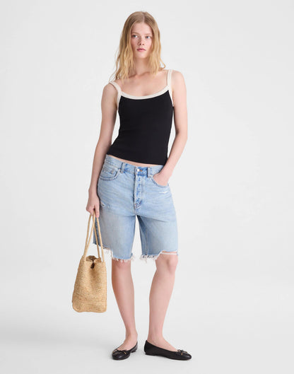 Madewell The '90s Cami in Compact Cotton Colorblock Black Ivory