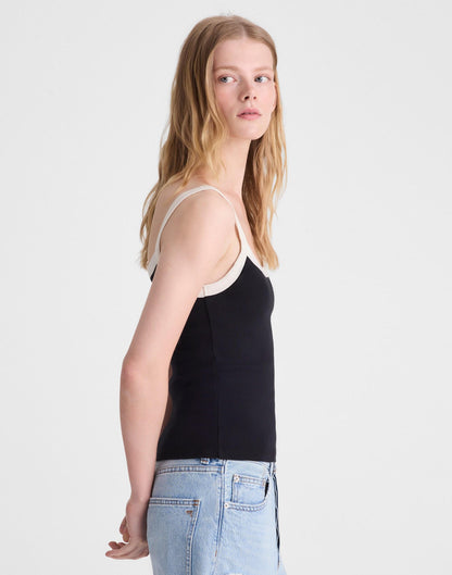 Madewell The '90s Cami in Compact Cotton Colorblock Black Ivory