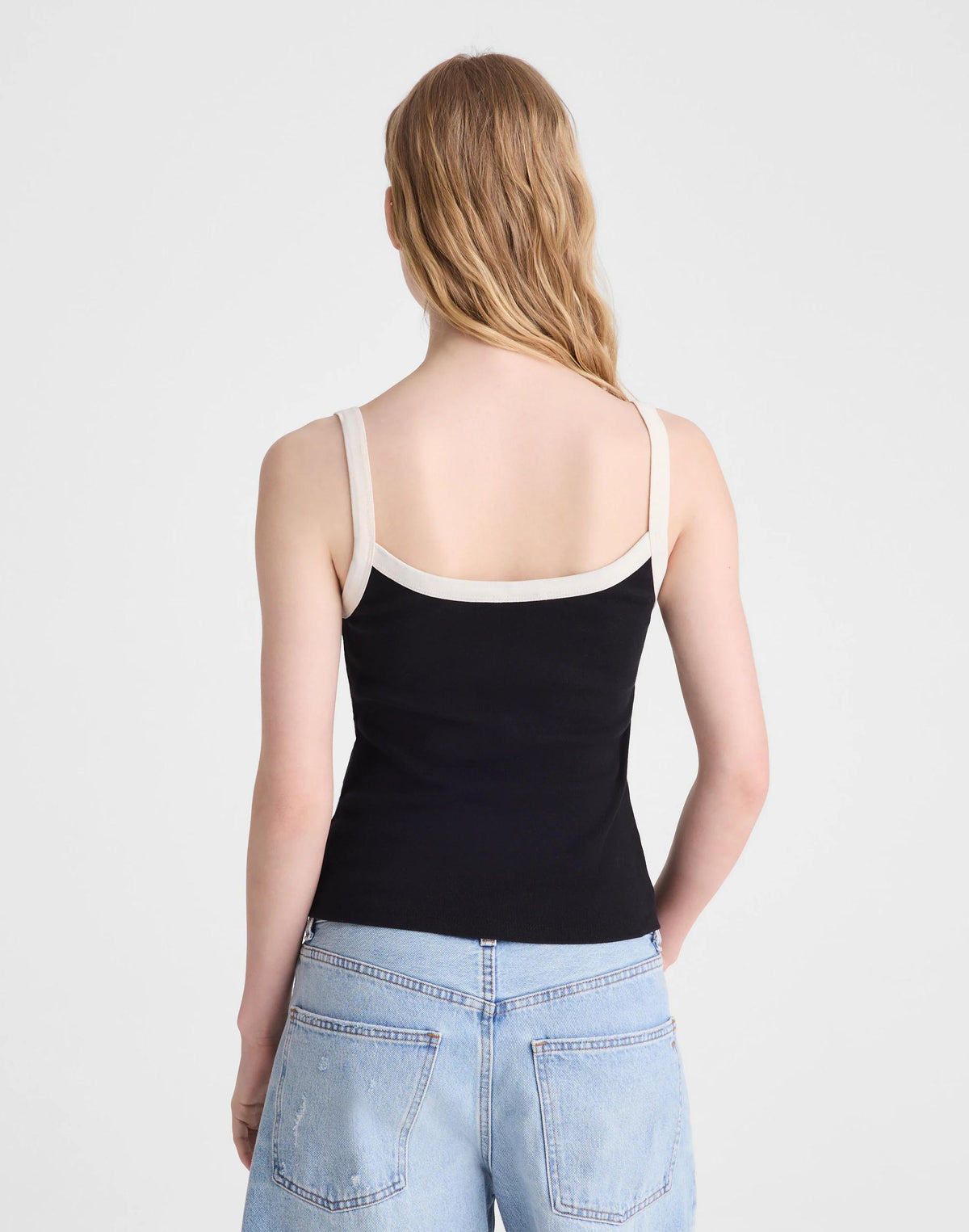 Madewell The '90s Cami in Compact Cotton Colorblock Black Ivory