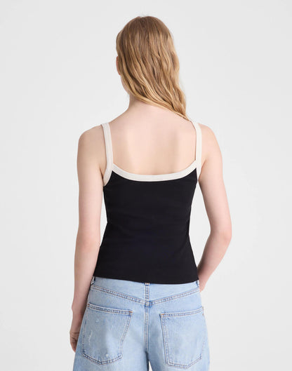 Madewell The '90s Cami in Compact Cotton Colorblock Black Ivory