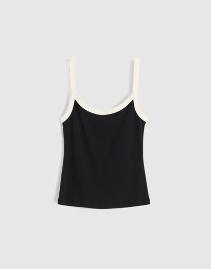 Madewell The '90s Cami in Compact Cotton Colorblock Black Ivory