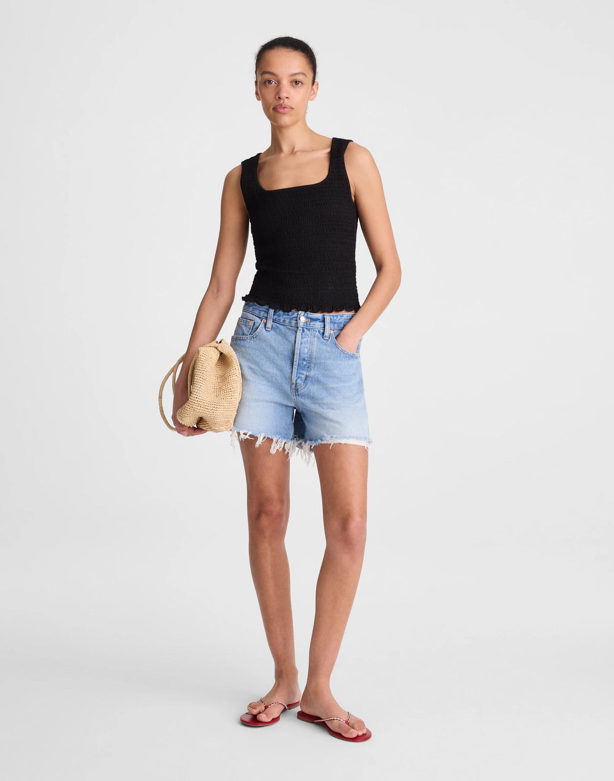 Madewell Smocked Scoopneck Tank Jet Black